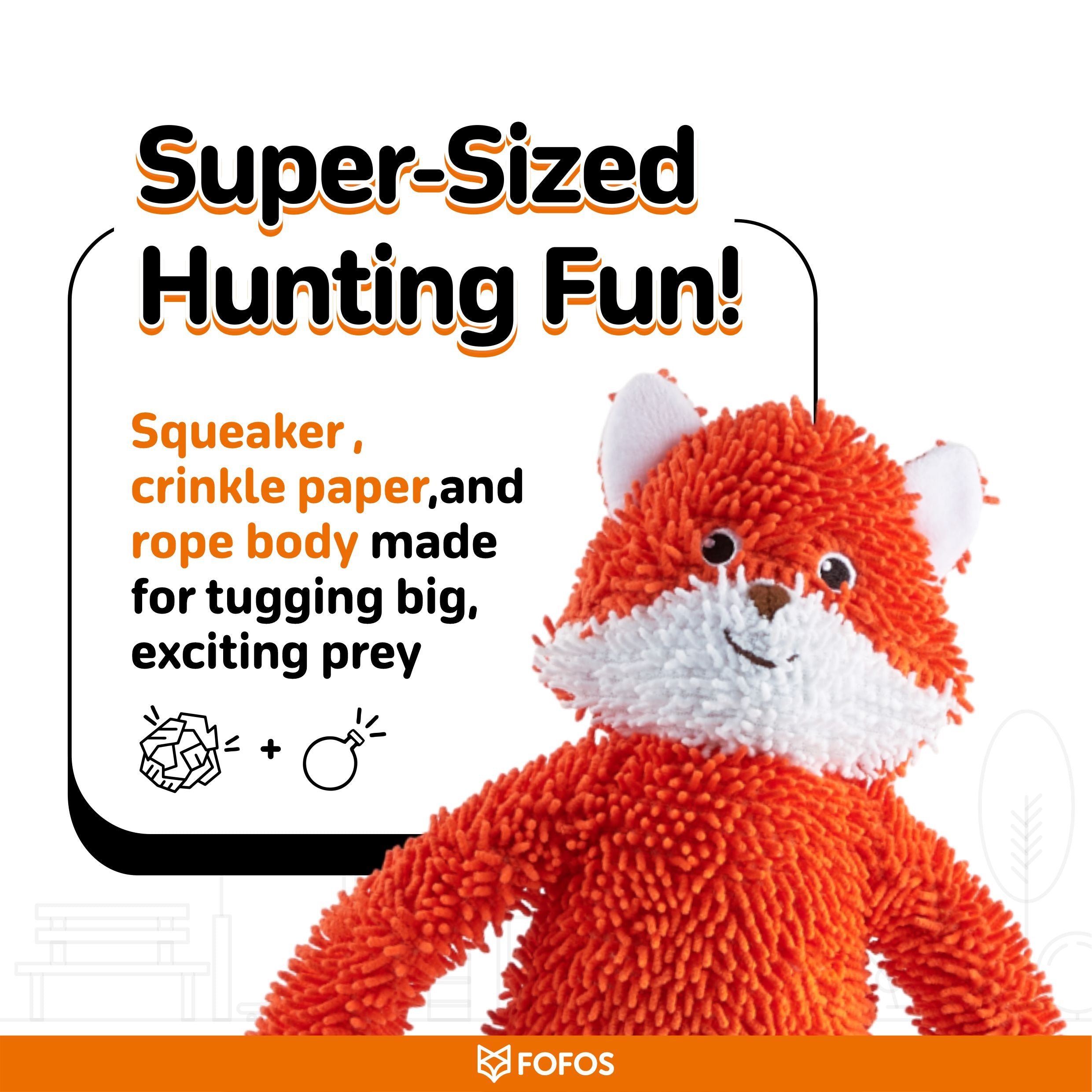Fofos Fox Long Body Tough Plush Toy for Dogs image 5