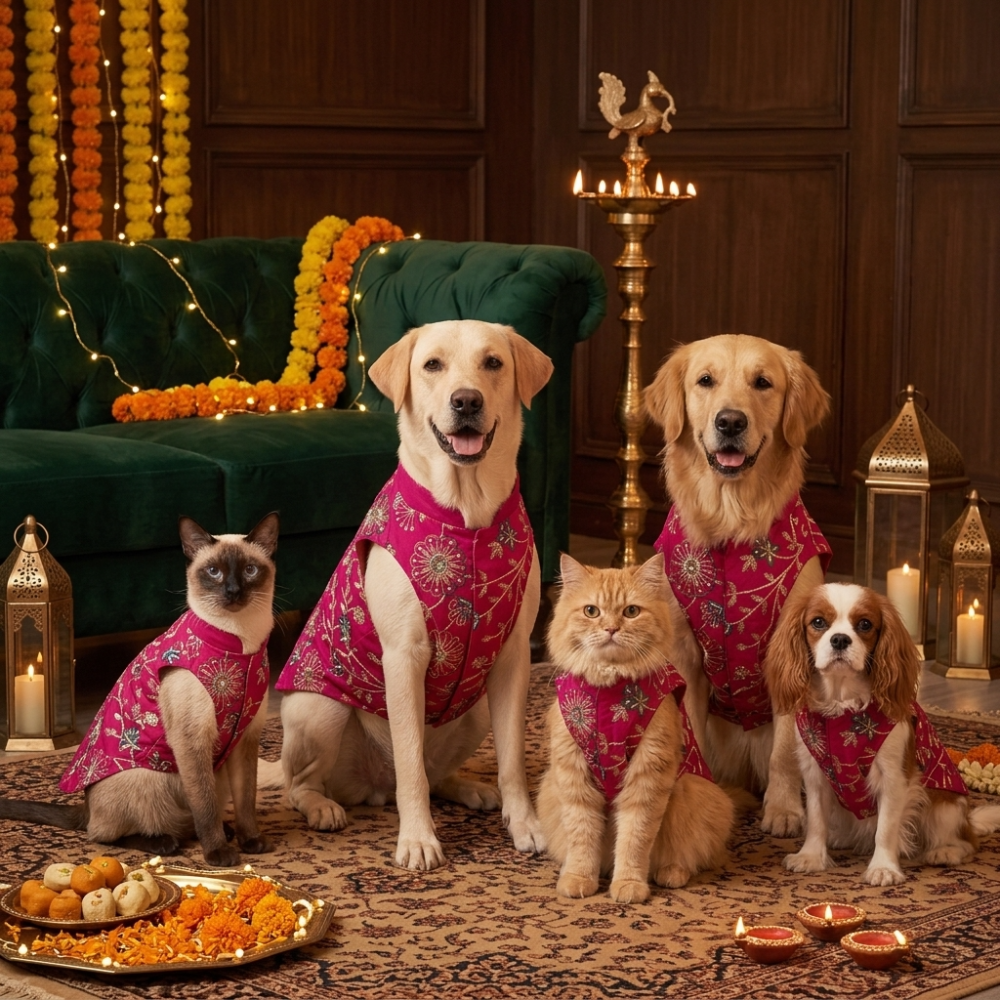 Skatrs Maharaja Handcrafted Sherwani for Dogs and Cats (Fuchsia) image 4