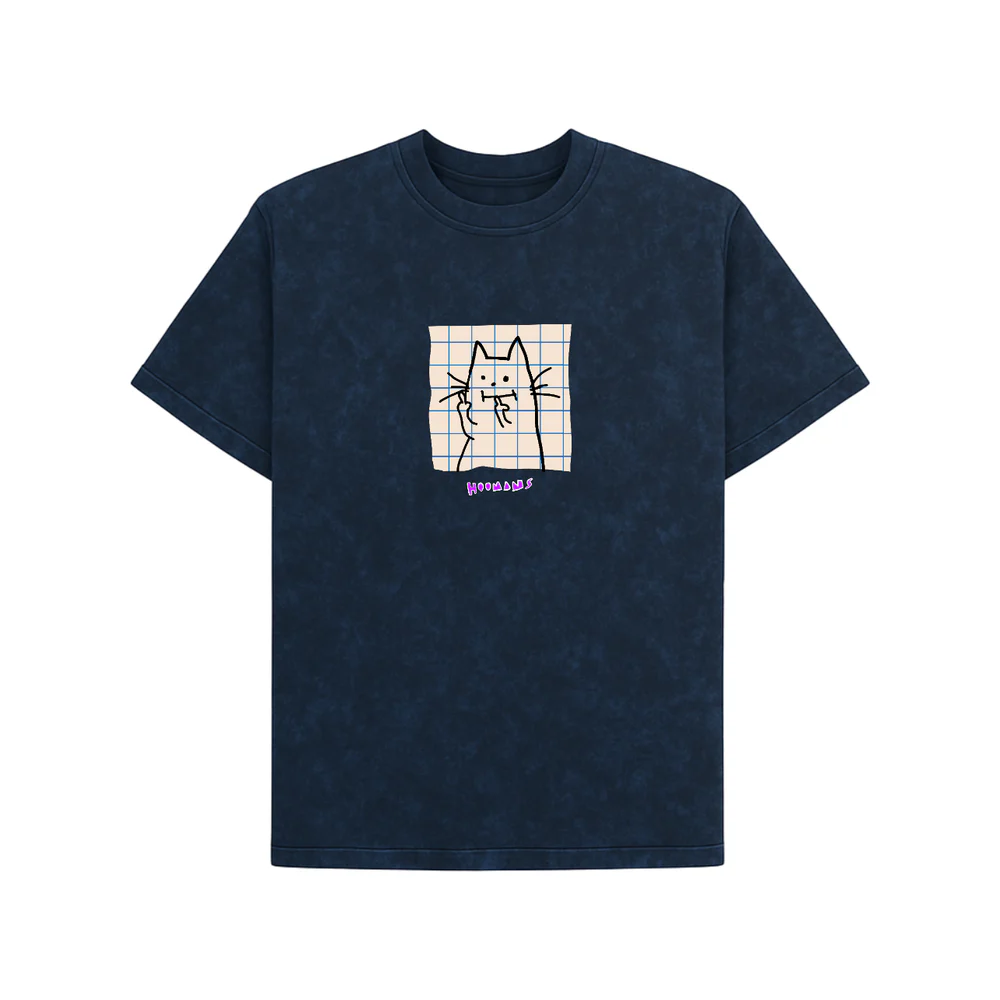 Hoomans Cat Fingers Acid Wash T-shirt for Men and Women (Navy Blue)