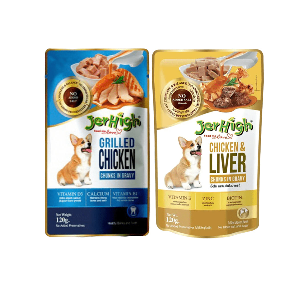 JerHigh Chicken Grilled in Gravy and Chicken And Liver in Gravy Dog Wet Food Combo image 1