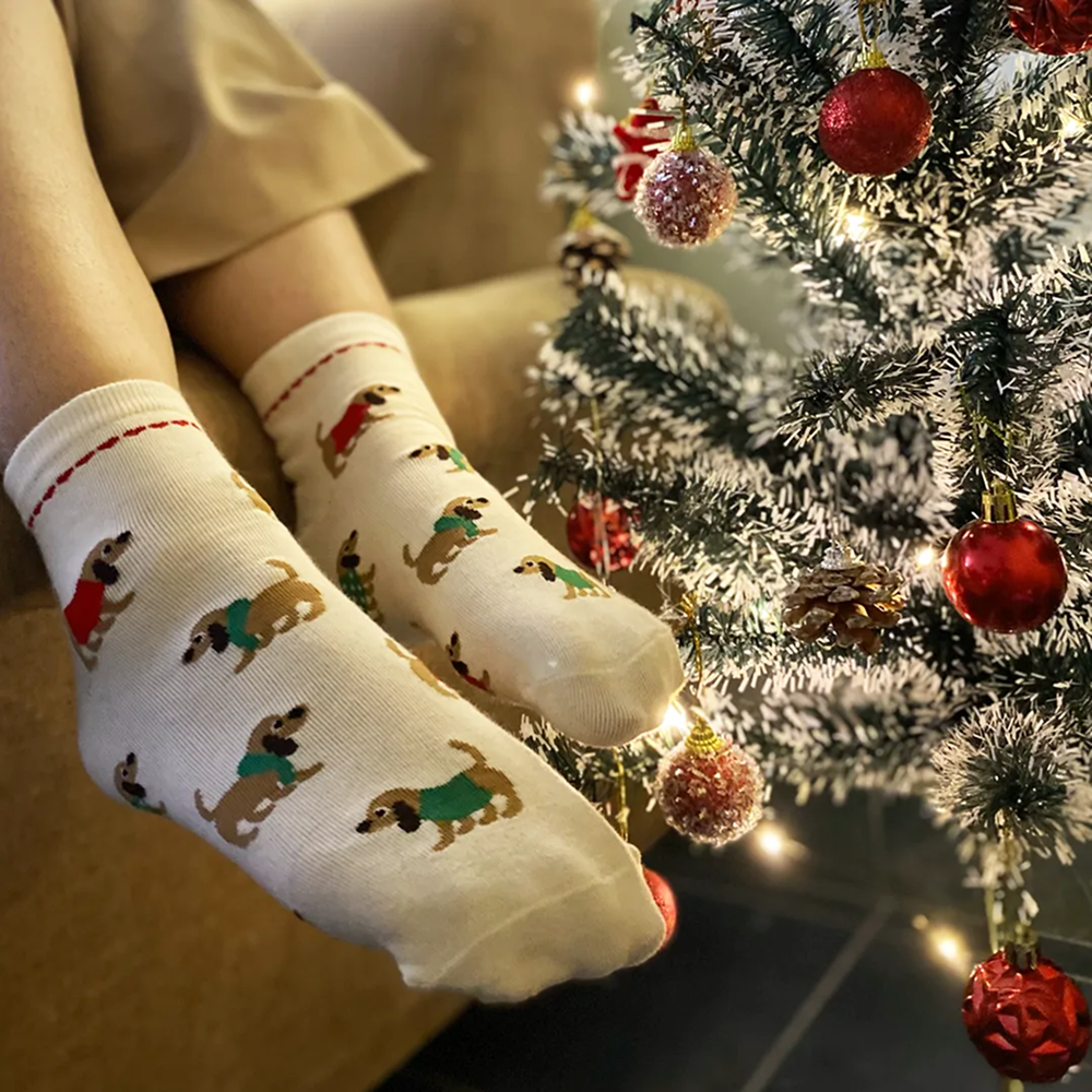 thePack Dog Themed Ankle Length Socks (Cream) image 4