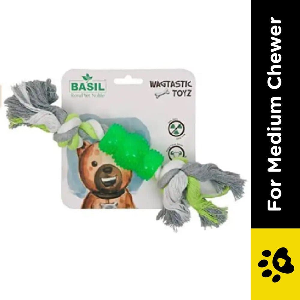 Basil Cotton Rope Rubber Chew Toy with Hard TPR Centre for Dogs image 2