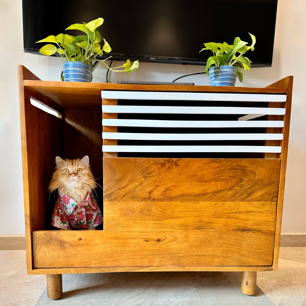 FurryLiving Lulu Litter Cabinet for Cats (Honey) image 2