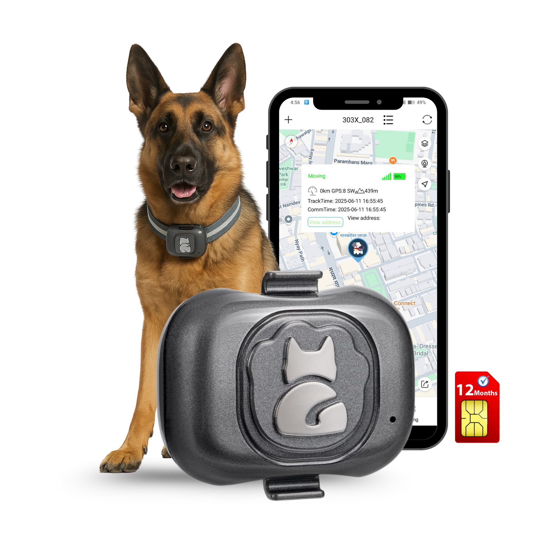 FeTaca G16 Smart 2G GPS Waterproof Mini Collar Tracker with Free 12 Month Tracking & App Subscription for Dogs and Cats (Grey)