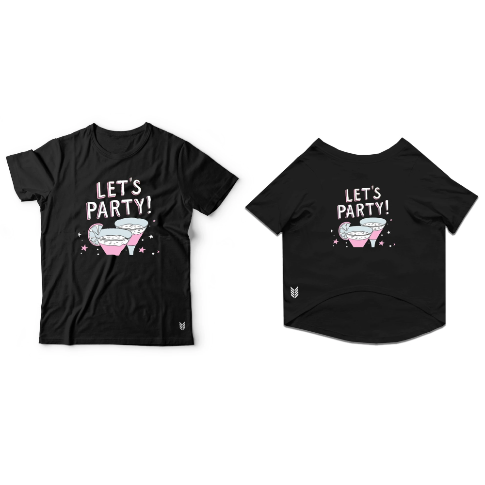 Ruse "Let's Party" Printed Half Sleeves Unisex T Shirt for Dogs and Pet Parents (Black) image 3