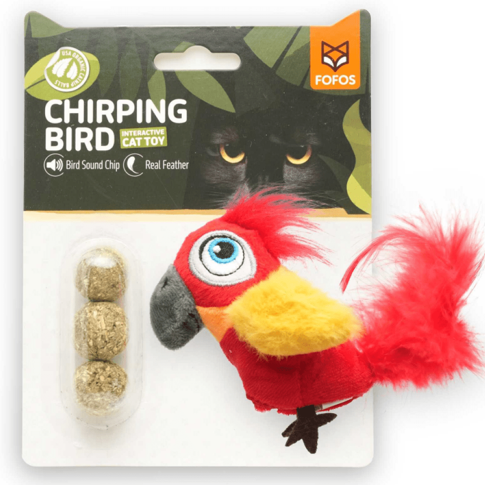 Barkbutler x Fofos Parrot with Catnip Balls Interactive Toy for Cats (Red)