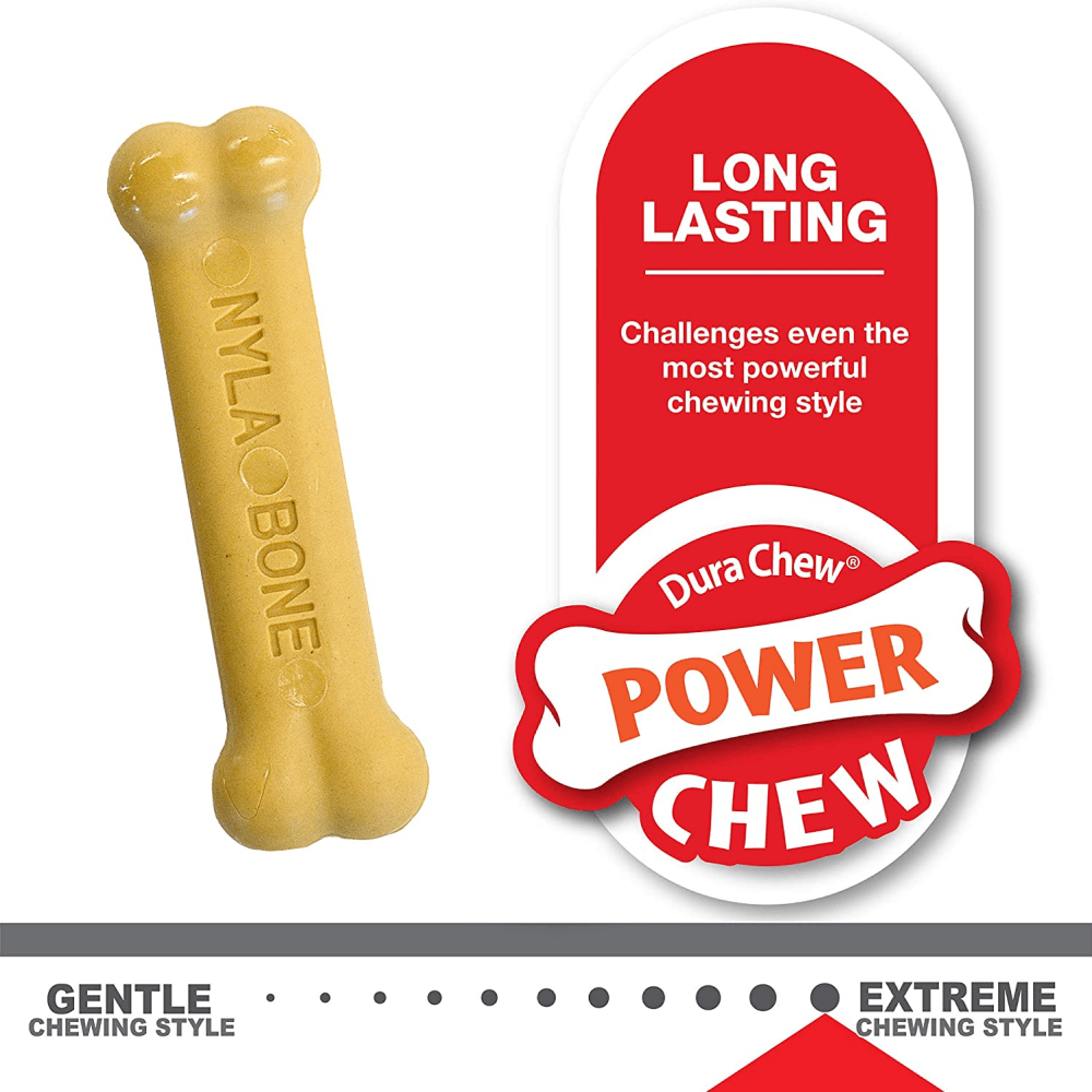 Nylabone Puppy Teething Peanut Butter and Chicken Flavoured Chew and Power Chew Bone Toy for Dog (Brown/Beige) | For Aggressive  Chewers image 4