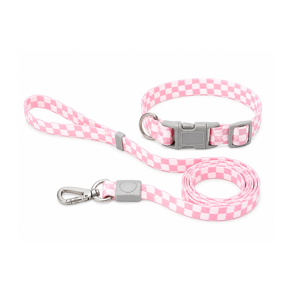 Talking Dog Club Checkmate Leash and Collar Combo (Pink) image 1