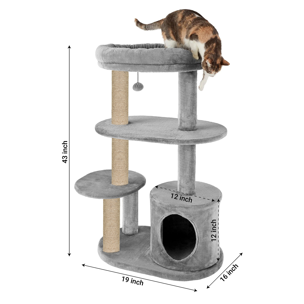 Furrlovers Multi Level Plush Cat Tree with Condo & Sisal Scratching Posts (Grey) image 6