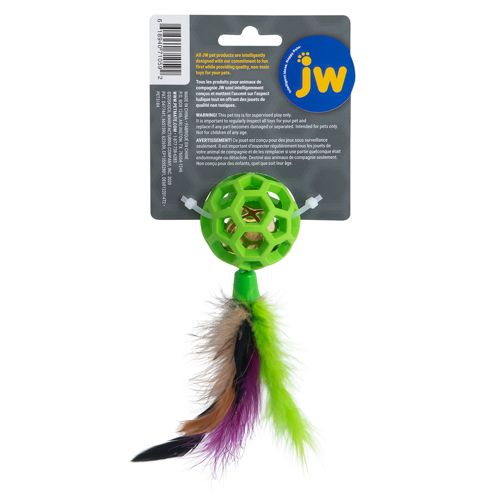 JW Cataction Feather Ball with Bell Toy for Cats (Green) image 2