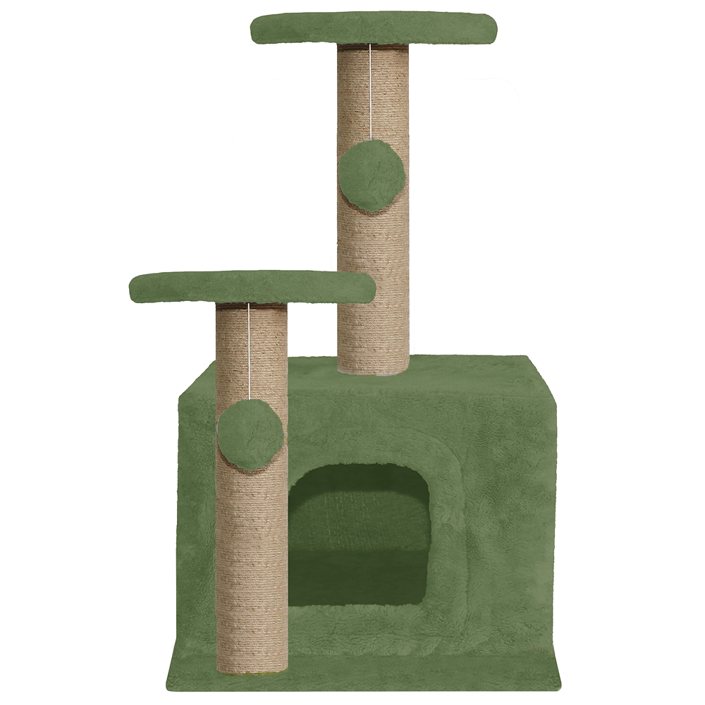 Furrlovers Soft Fur Activity Cat Tree with Natural Sisal Rope, Condo, Sisal Scratching Post & Hanging Ball Toys for Cats and Kittens (Green)