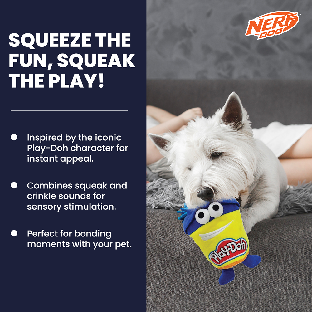 Nerf Dog Hasbro Squeak and Crinkle Plush Toy for Dogs (Yellow/Blue) image 4