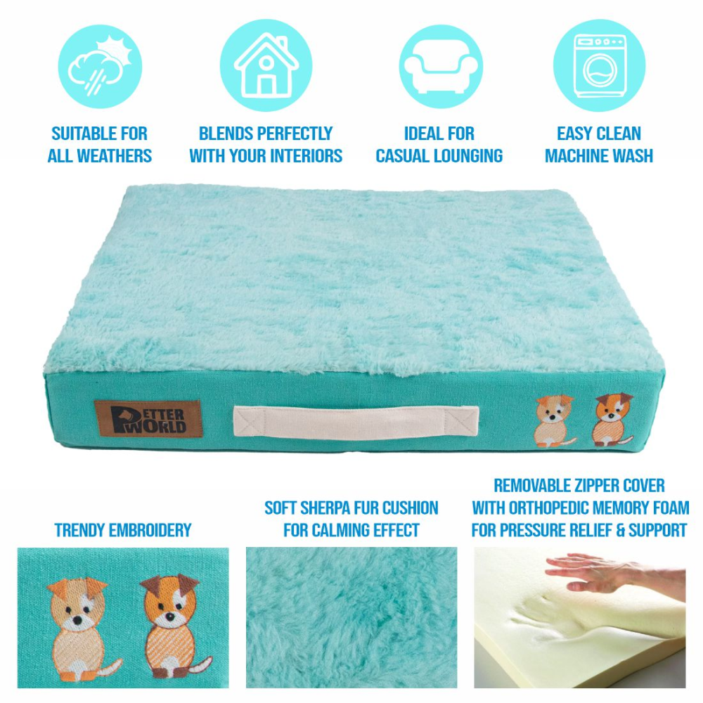 Petter World Micro Fur Orthopedic Mattress Bed with Memory Foam Base for Dogs (Turquoise) image 2