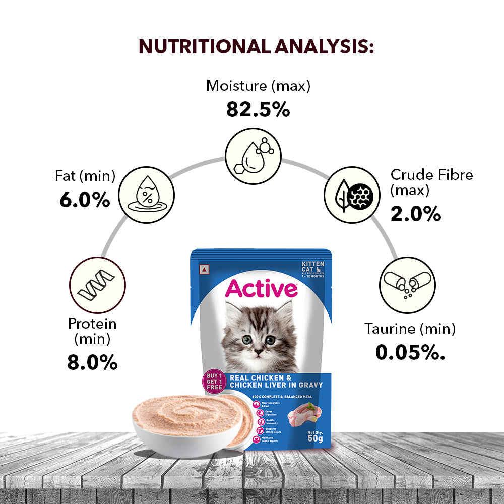 Active Real Chicken & Chicken Liver in Gravy Kitten Cat Wet Food ( Buy 1 Get 1) image 5