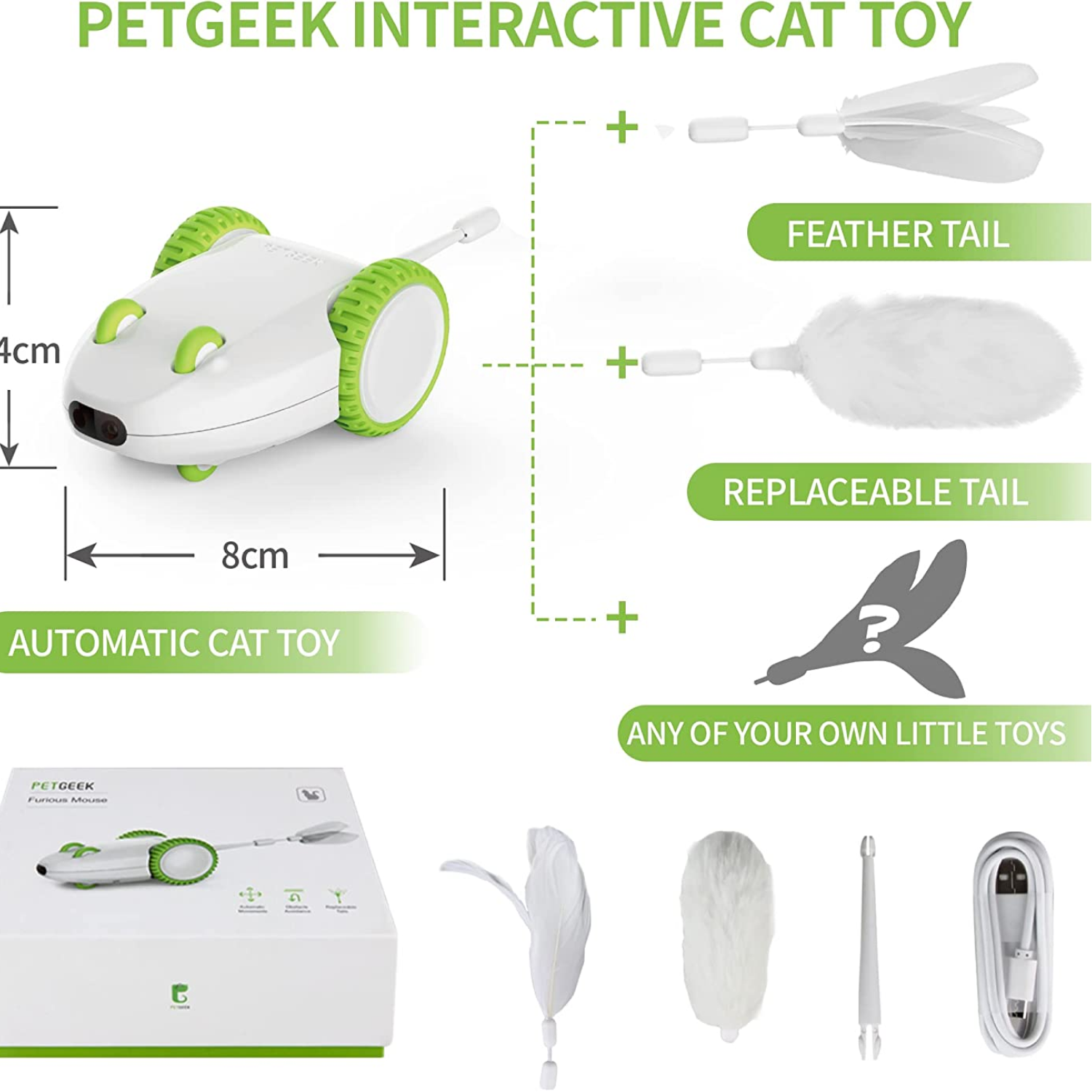 Pet Geek Furious Mouse Toy for Cats (White/Green) image 2