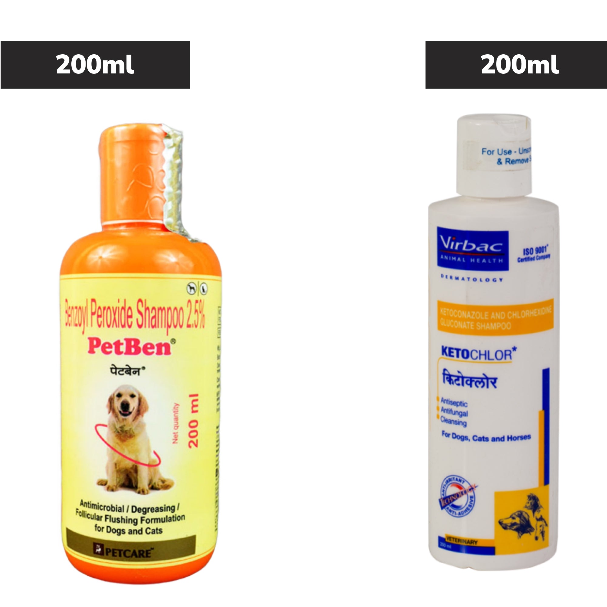 Petcare Petben Benzoyl Peroxide Shampoo 200ml and Virbac Ketochlor Shampoo 200ml for Dogs & Cats Combo image 2