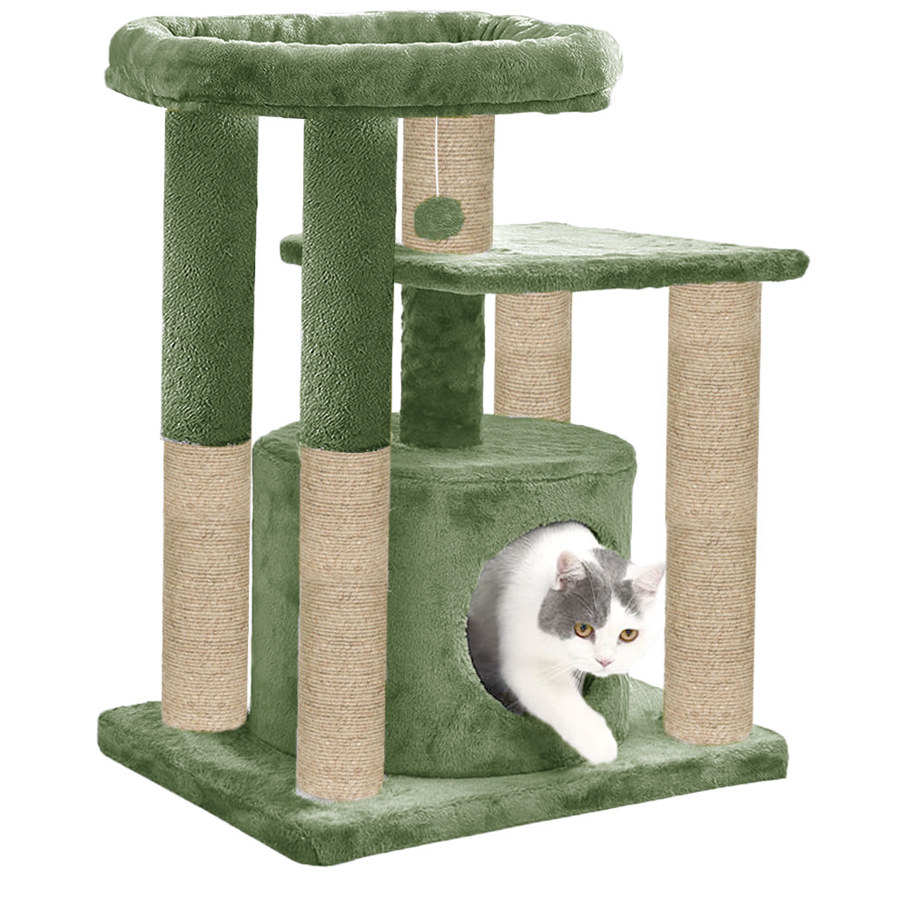 Furrlovers Cat Tree with Condo, Top Perch & Jute Rope Scratching Posts (Green) image 7