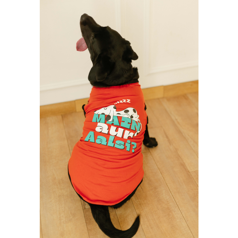 Pet Set Go Main Aur Aalsi T-shirt for Dog (Red) image 2