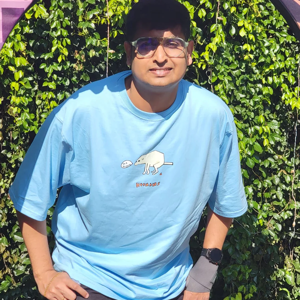 Hoomans Shit Happens T Shirt for Men and Women (Light Blue) image 3