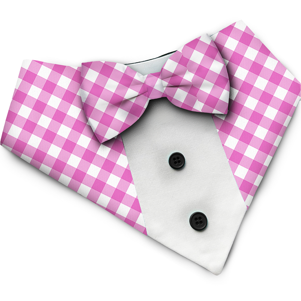 PawsIndia Pink Checks Pattern Tuxedo Bandana with Matching Bow for Dogs and Cats
