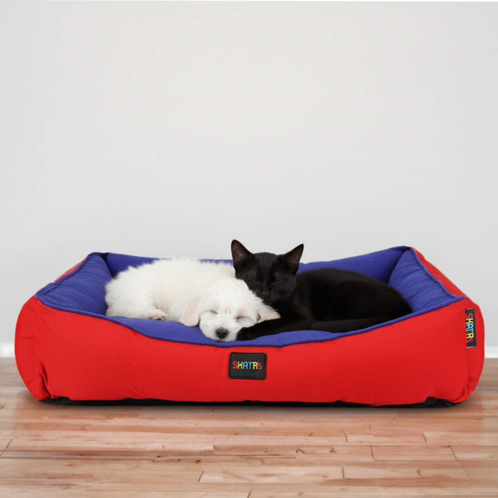 Skatrs Square Shaped Bed for Dogs & Cats (Red & Blue) image 3