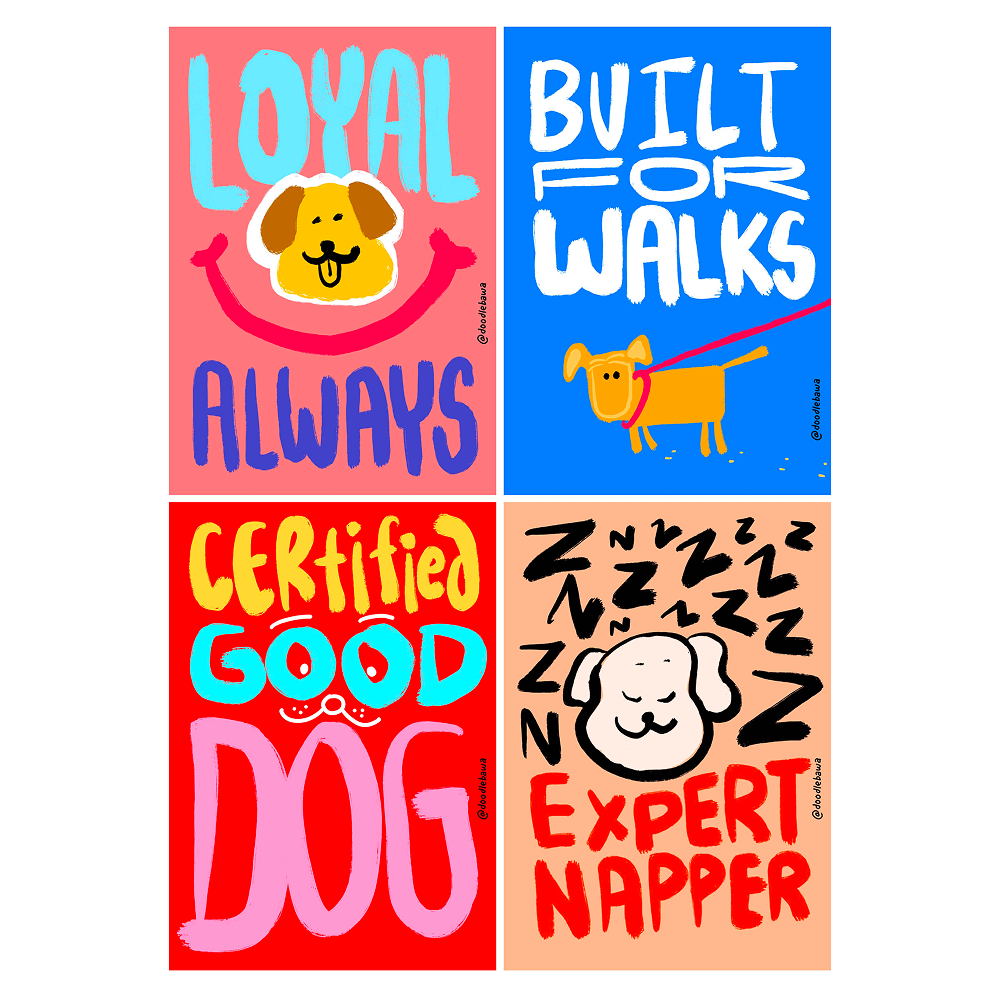 Doodlebawa Dog Life Cool Art Poster (Set of 4) image 1
