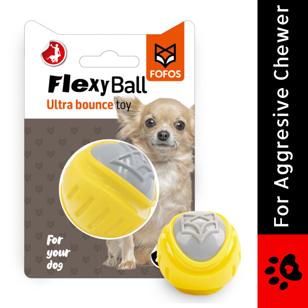 Barkbutler x Fofos Flexy Ball Ultra Bounce Toy for Dogs (Yellow & Grey) | For Aggressive Chewers image 2