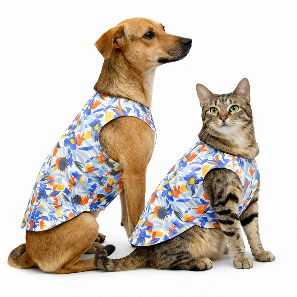 Skatrs Cotton Shirt for Dogs and Cats (Blue Beach Print)
