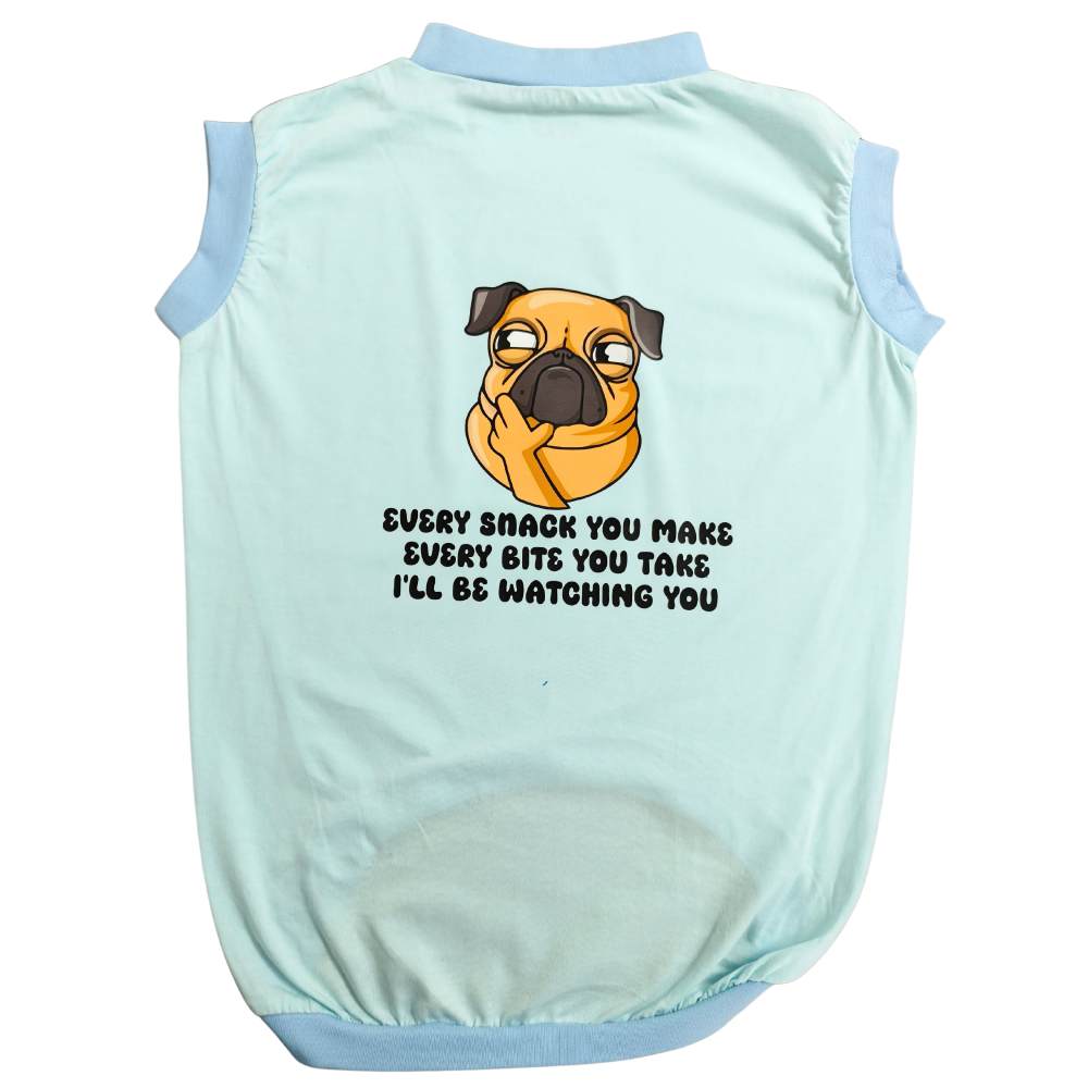 Cheeku I'll Be Watching You Graphic Cotton T Shirt for Dogs and Cats (Sky Blue) image 2