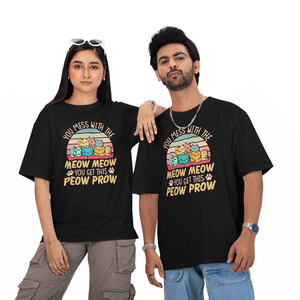 Seek Buy Love Funny Cat Lover Oversized Tshirt (Black)