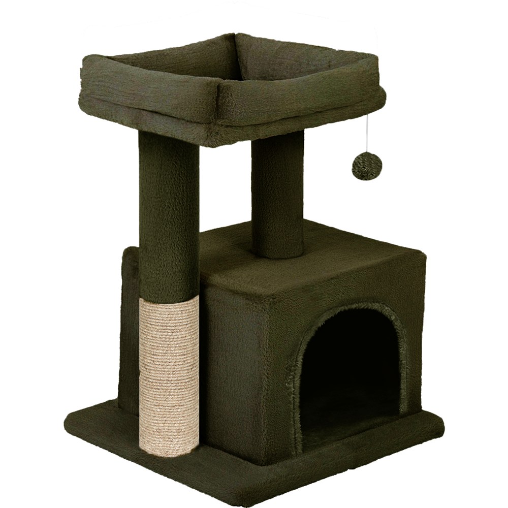 Furrlovers Plush Condo Cat Tree with Top Perch, Hanging Ball & Scratching Post (Green) image 5