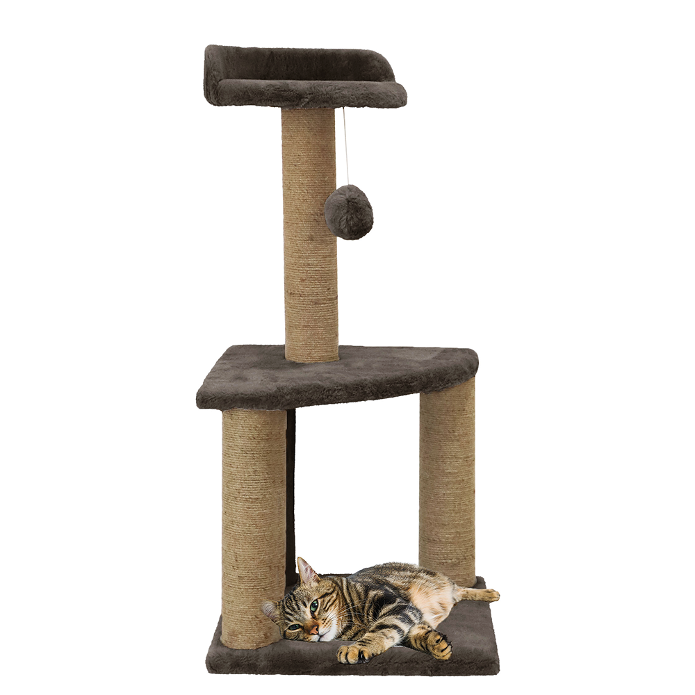 Furrlovers Two Floor Soft Fur Activity Cat Tree for Kittens & Cats with Scratching Post, Natural Sisal Rope & Hanging Ball (Brown)