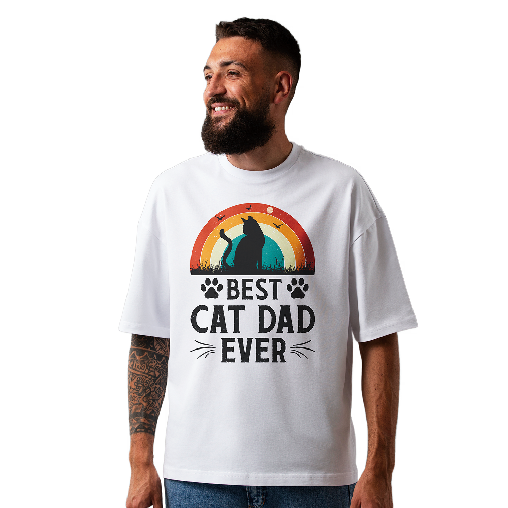 Seek Buy Love Best Cat Dad Ever Oversized Tshirt (White)