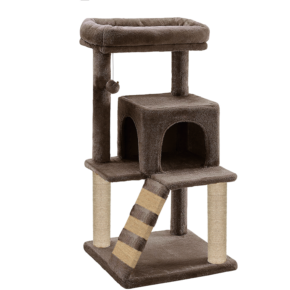 Furrlovers Fur Fabric Cat Tree with Ladder, Hanging Toy & Jute Rope Scratching Post