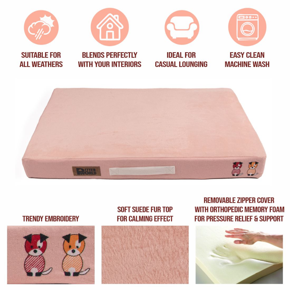 Petter World Micro Fur Orthopedic Mattress Bed with Memory Foam Base for Dogs (Peach Pearl) image 3
