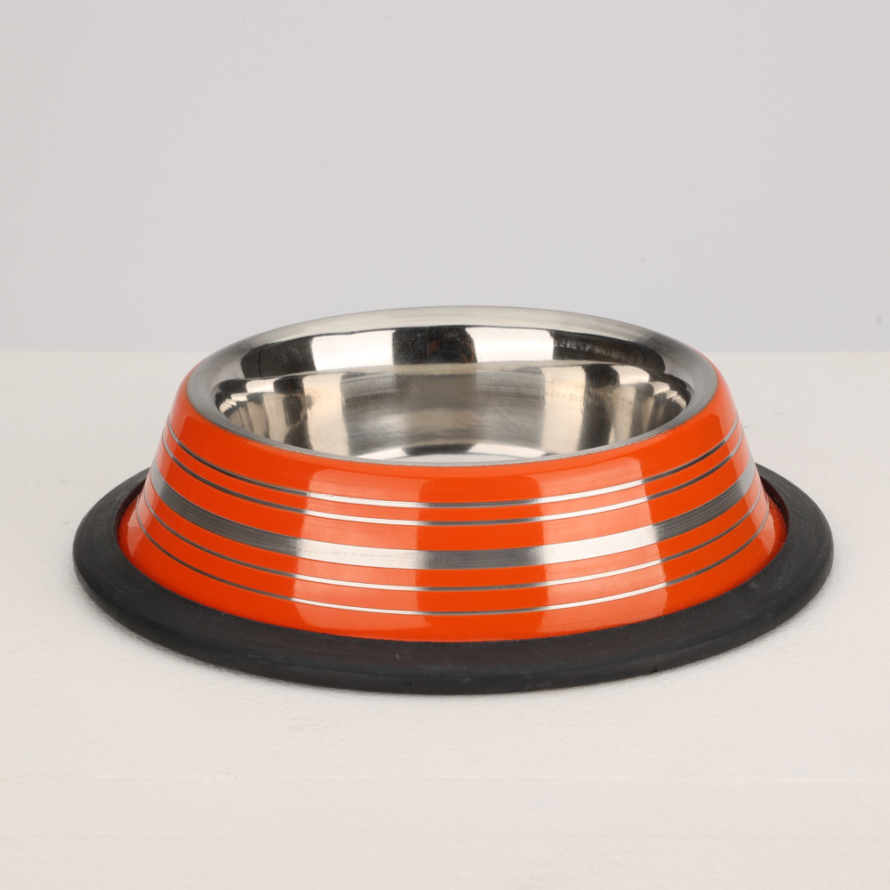 Anti Skid Glossy Striped Bowl for Dogs and Cats (Orange)(S:225mL)