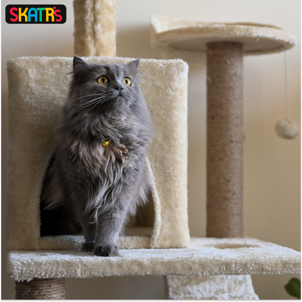 Skatrs Kitty Kastle Multi Level Cat Tree with Condo, Scratching Post, Platform and Ladder Toy (Beige) image 3