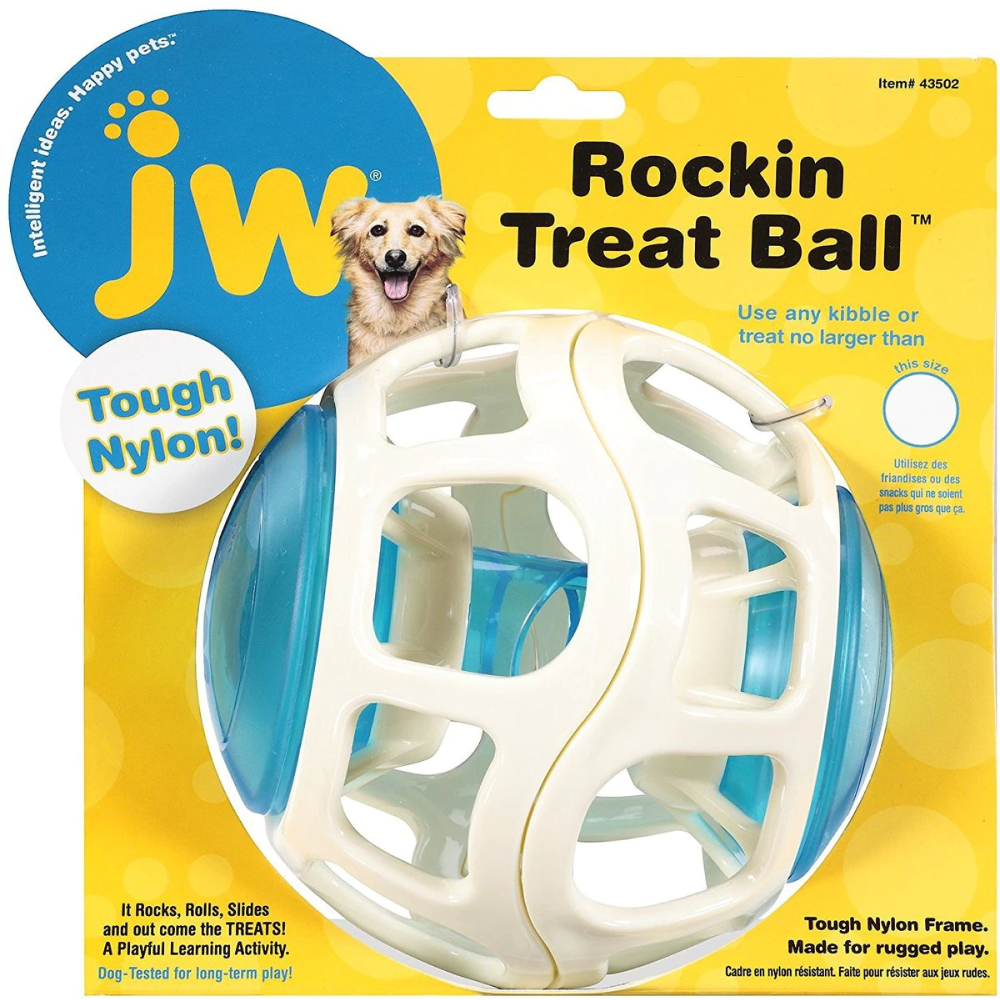 JW Rockin Treat Ball Toy for Dogs (White/Blue) image 4