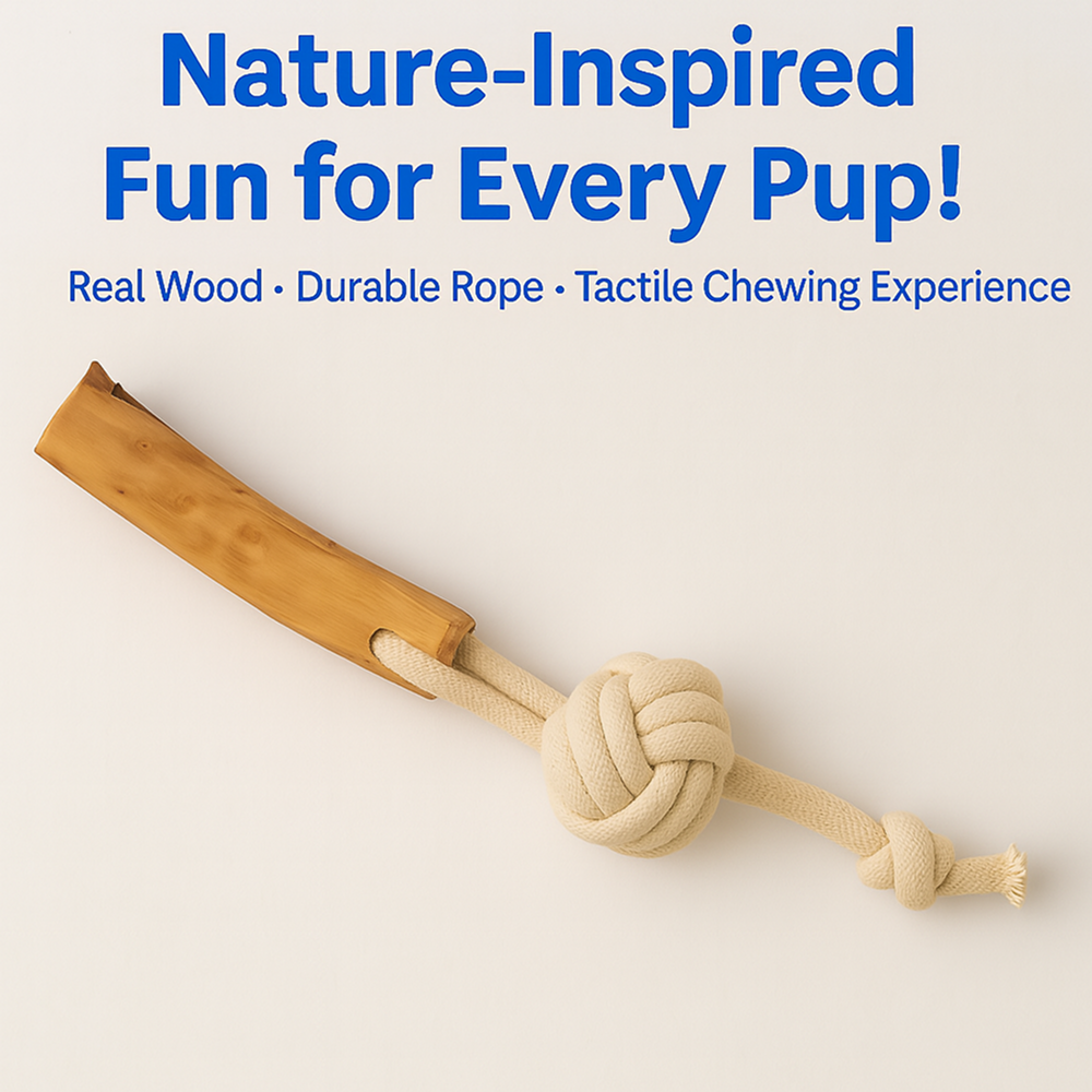 Talking Dog Club Natural Ball & Stick Tug Toy for Dogs (White and Brown) image 5
