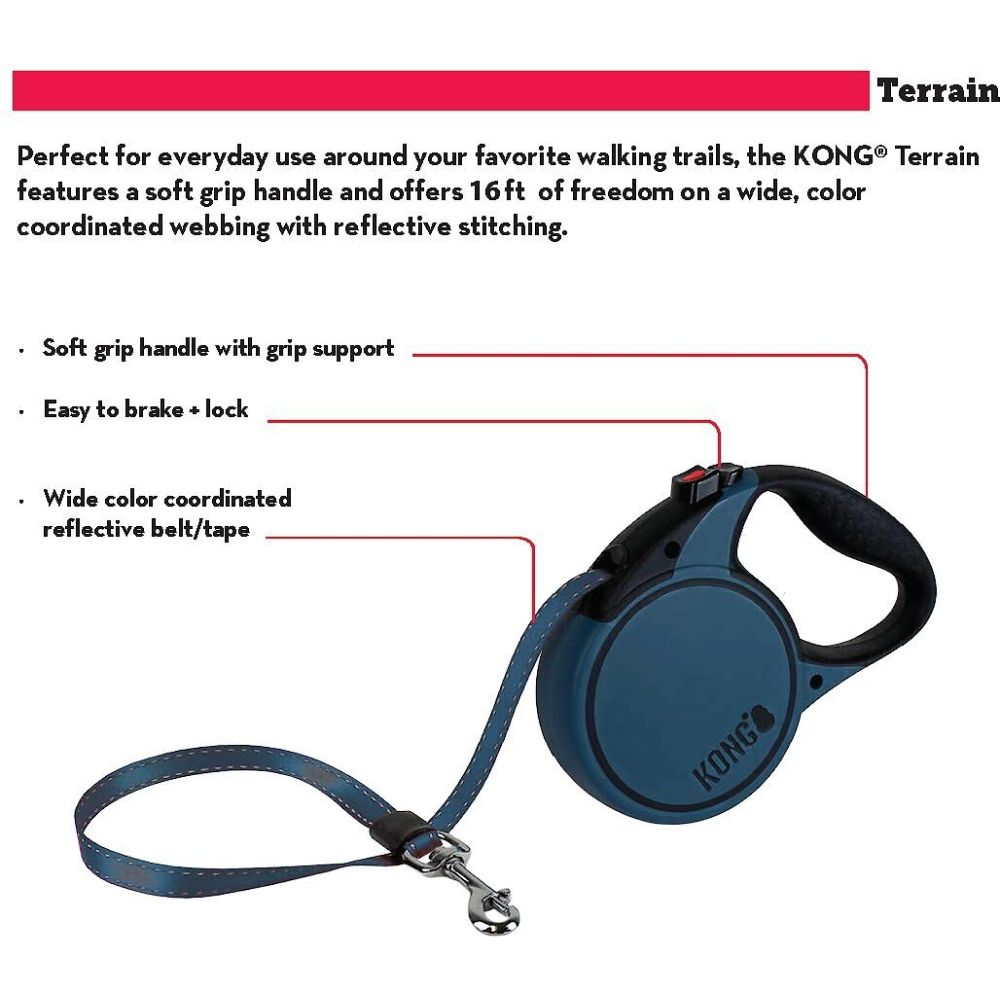 Kong Terrain Retractable Leash for Dogs and Cats (Blue) image 8