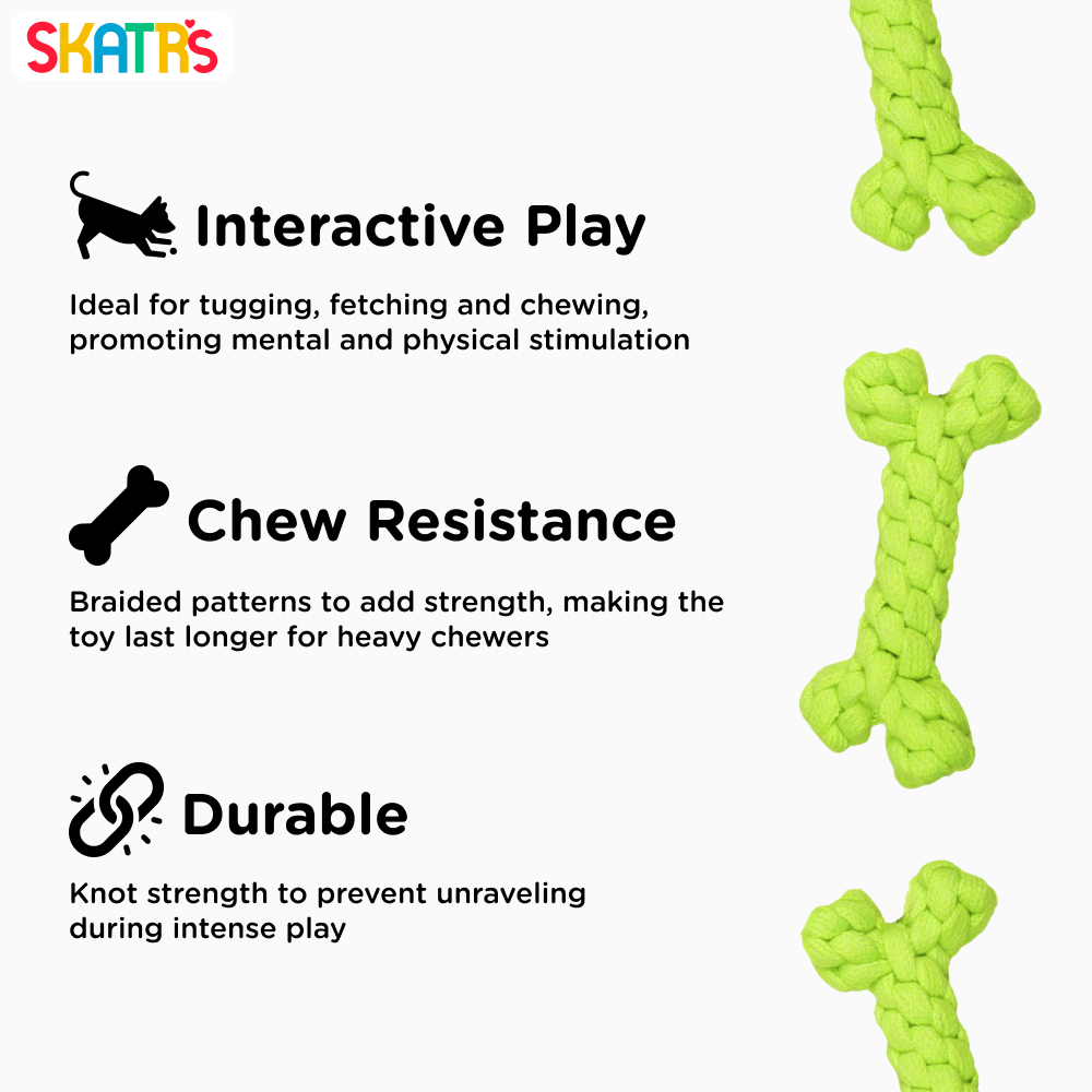 Skatrs Bone Shaped Rope Chew Toy for Dogs and Cats (Neon Green) image 2
