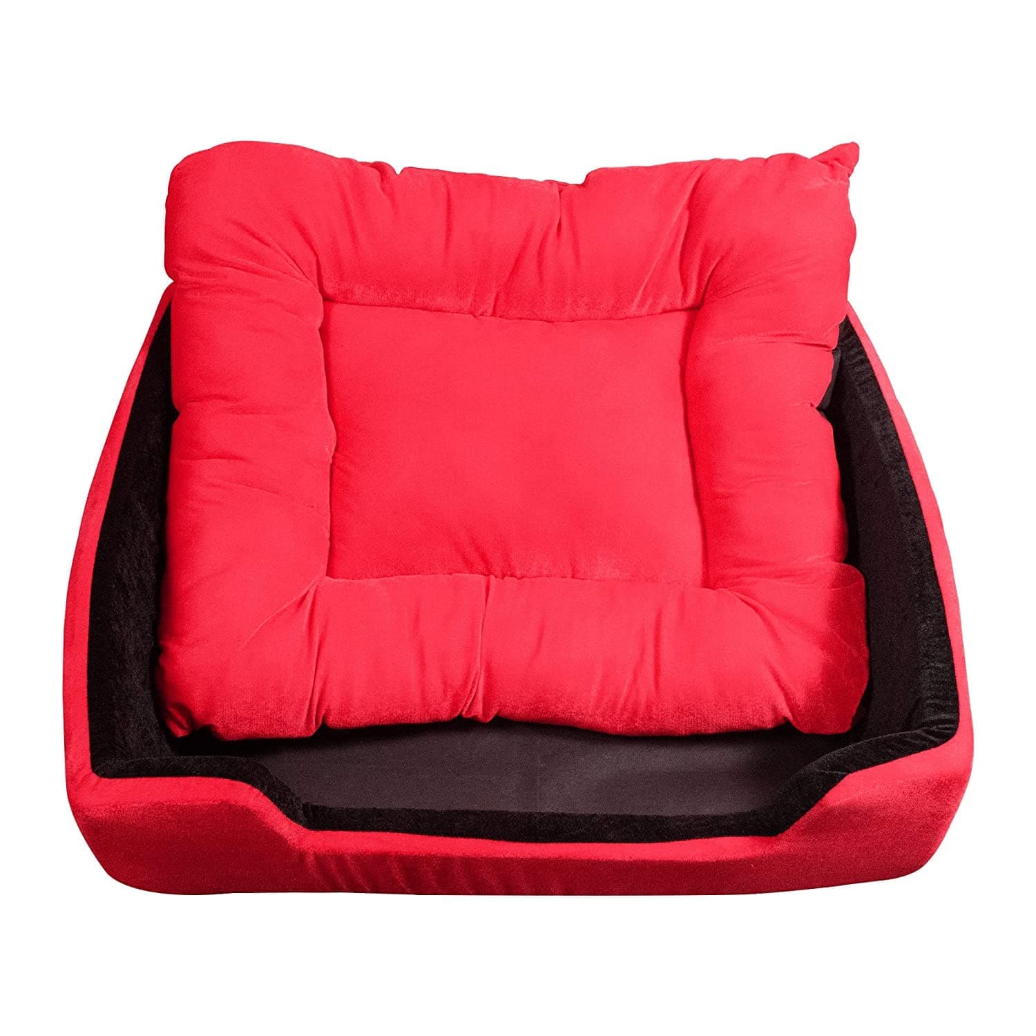 Hiputee Super Soft Dual Rectangle Velvet Bed for Dogs and Cats (Red Black) image 9