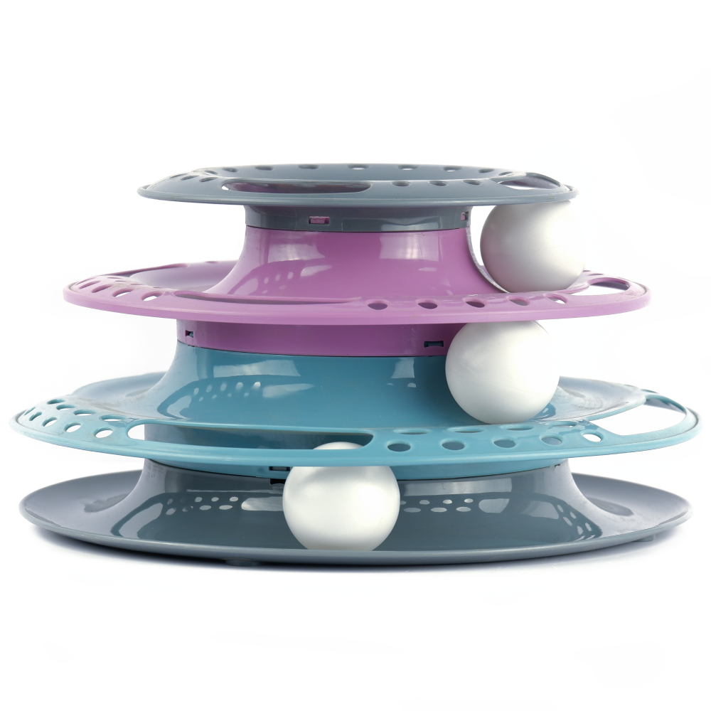 Trixie Circle Tower Catch the Balls Interactive Toy for Cats (Grey/Pink/Blue) image 2