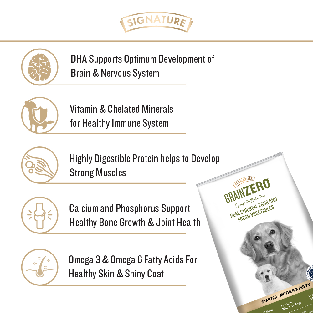 Signature Grain Zero Real Chicken, Egg and Vegetables Mother and Puppy Starter Dog Dry Food image 3
