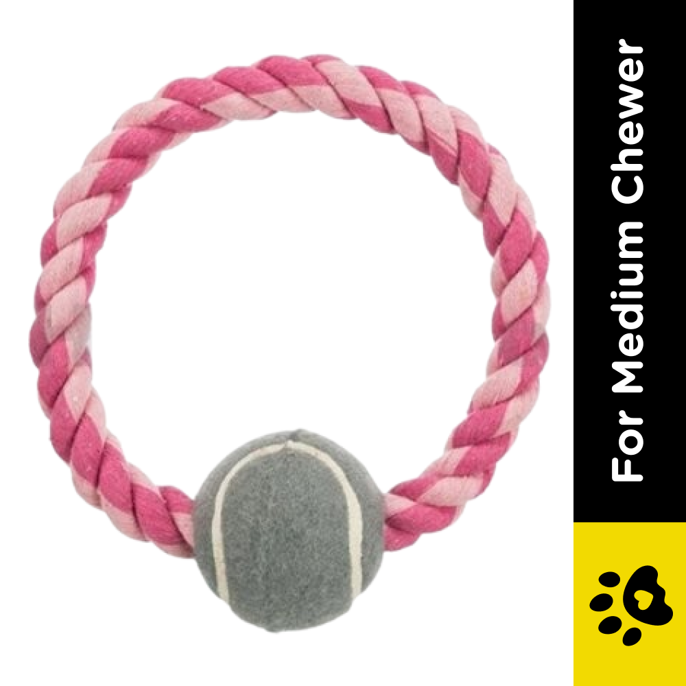 Trixie Rope Ring with Tennis Ball Toy for Dogs (Pink) | For Medium Chewers image 2