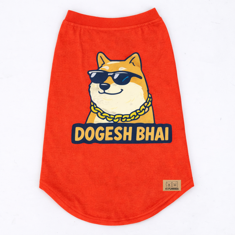 15 Furries Dogesh Bhai Sleeveless T shirts for Dogs (Red) image 1