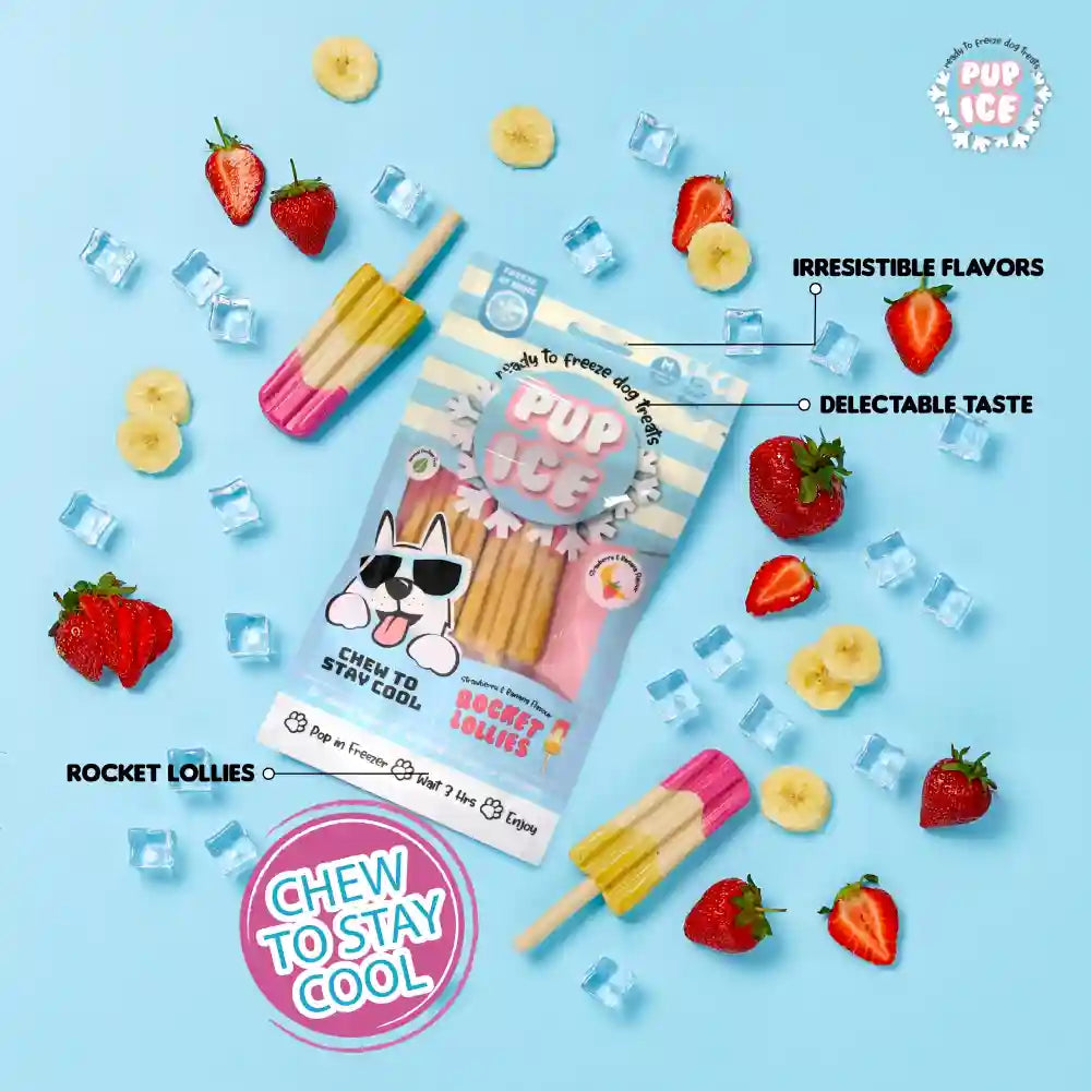 Pup Ice Meat Free Strawberry and Banana Flavoured Rocket Lollies Dog Treat image 4