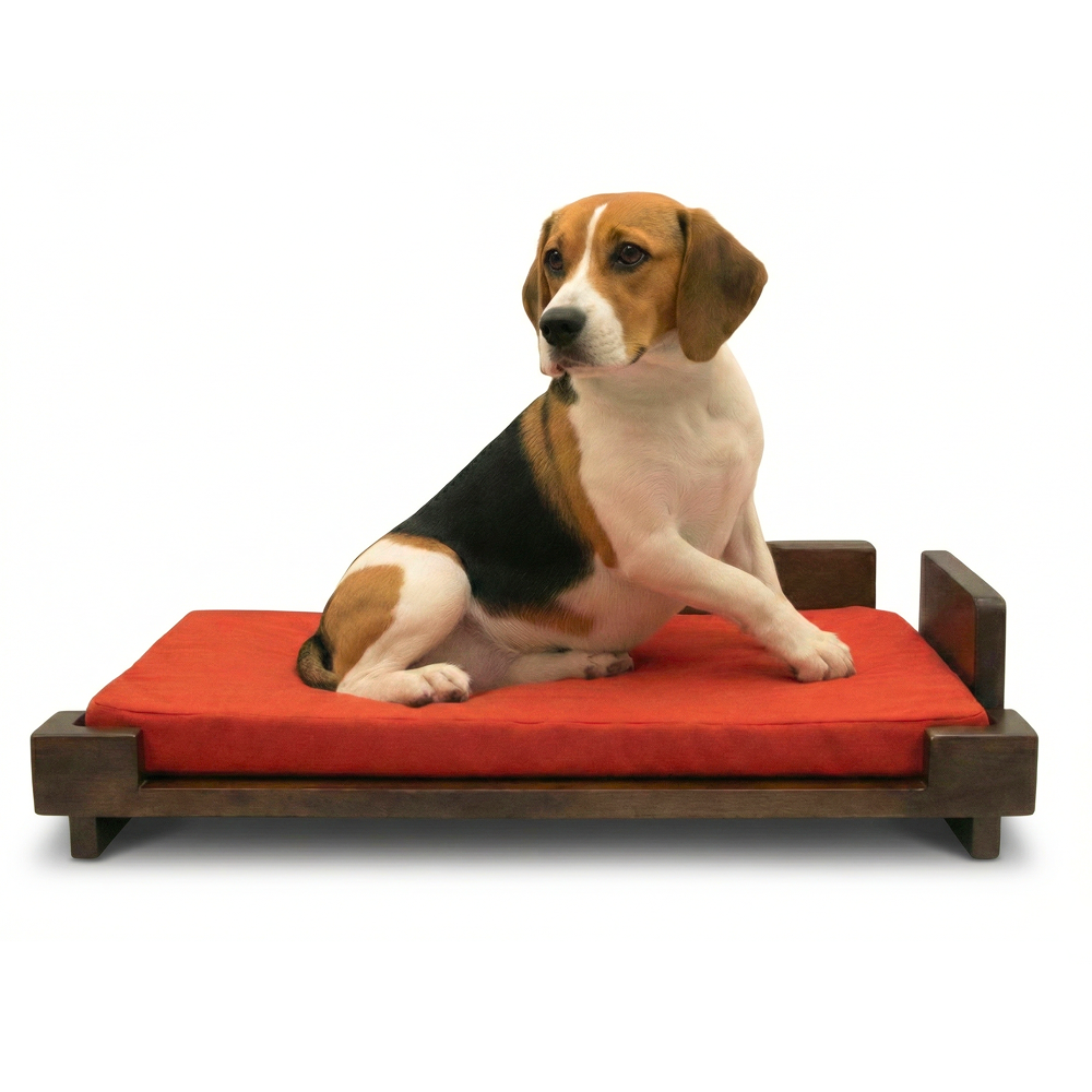 FurryLiving Barkly Bed with Cushion for Dogs (Dark Brown/Red Cushion) image 1