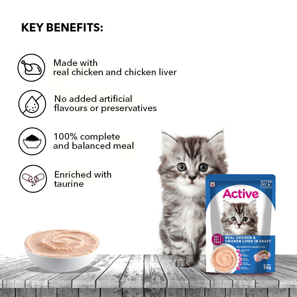 Active Real Chicken & Chicken Liver in Gravy Kitten Cat Wet Food ( Buy 1 Get 1) image 2