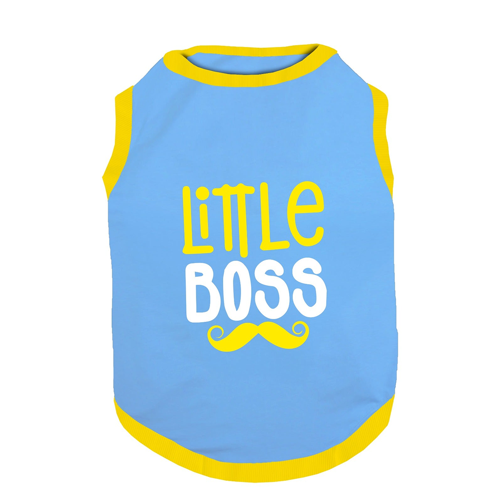 PawsIndia  Little Boss Printed with Ribbed Sleeves TShirt for Cats (Blue)
